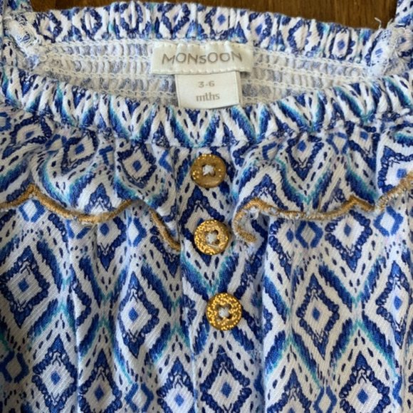 MONSOON Baby Girls Aztec Diamonds Romper 3-6 Mos Bubble Shorts Playsuit Infant - Picture 7 of 7